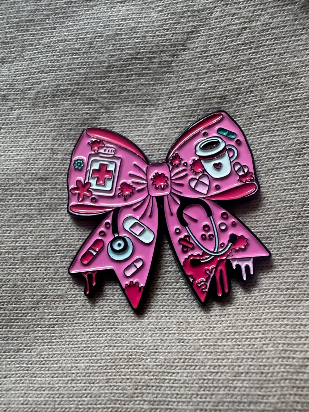 Pink Medical & Nurse-Themed Bow Enamel Pin